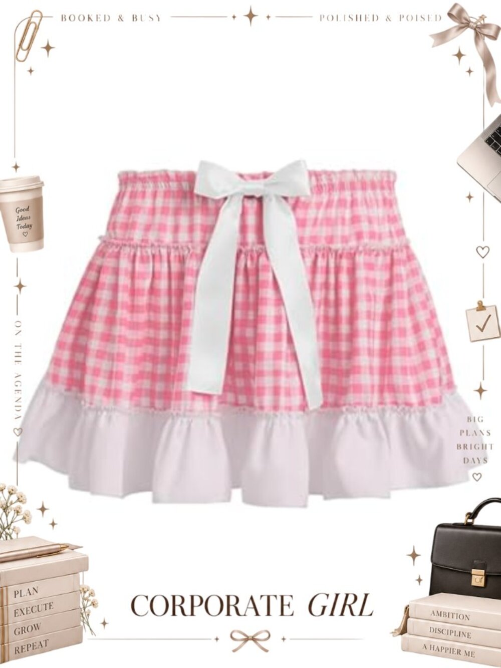 Women's Gingham Mini Skirt Layered Ruffle Bow A-Line Polyester